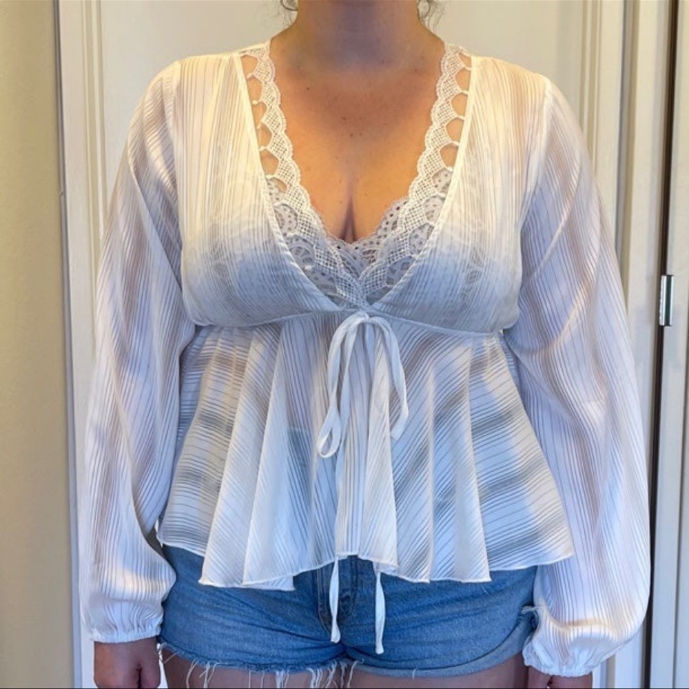COPY - Lace Trim Peplum Blouse